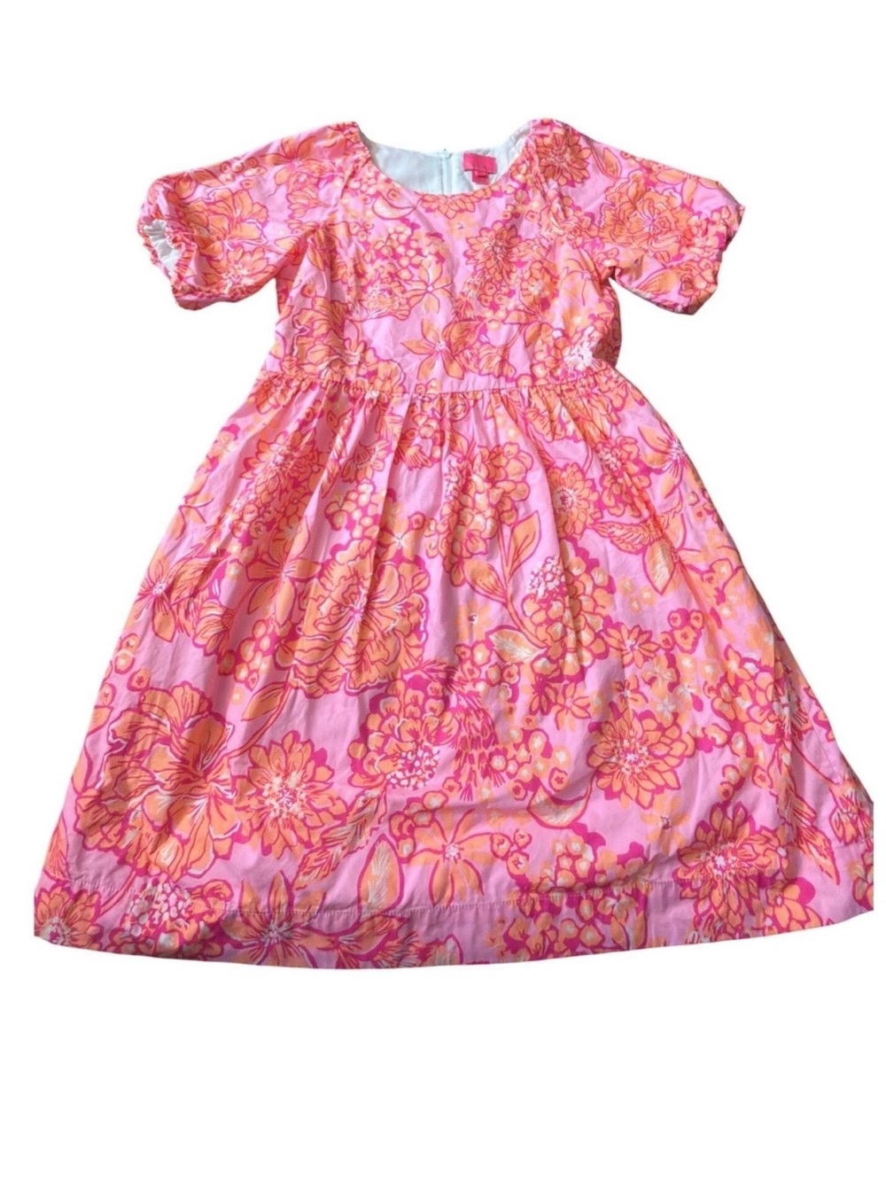 Lilly Pulitzer Pink and Orange Floral Puff-Sleeve Mini Dress